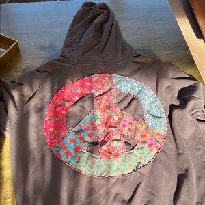 Brown Hoodie with Colorful Peace Sign